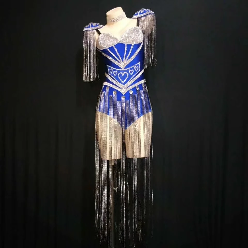 2024 Fashion Bar Sparkly Tassel Diamante Nightclub Sexy Dance Bodysuit Dance Troupe Samba Sexy Stage Leotard Stage Wear Taoxin