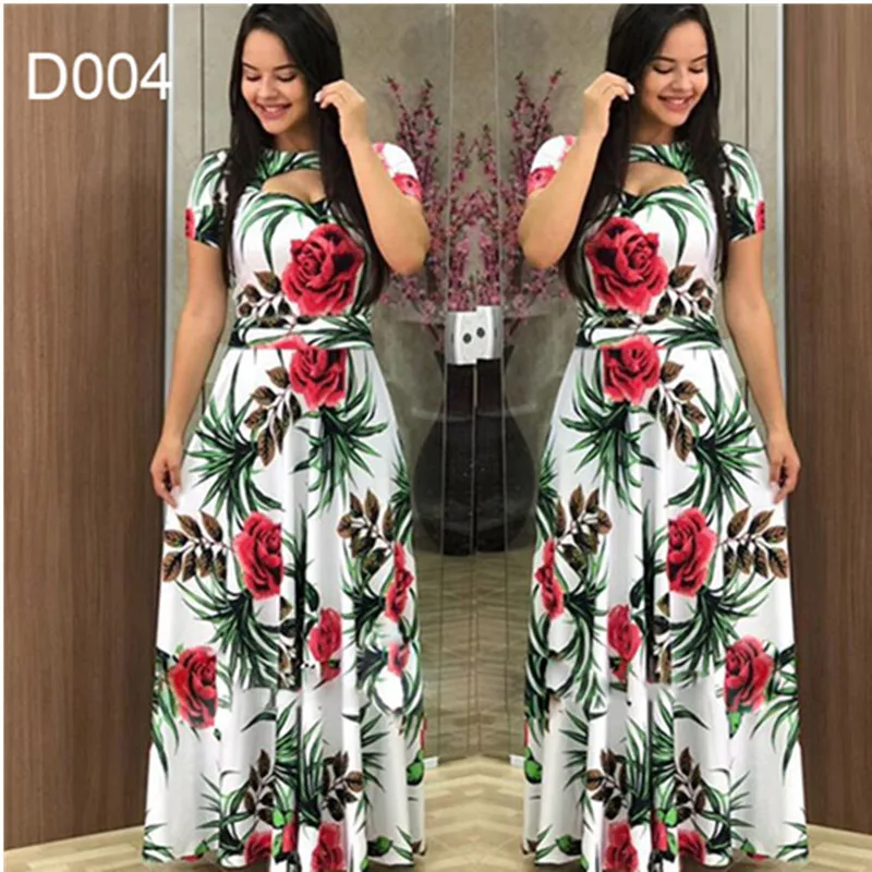 Women\'s Elegant Maxi Dress Retro Sexy Fashion Print Dinner Robe S-5XL