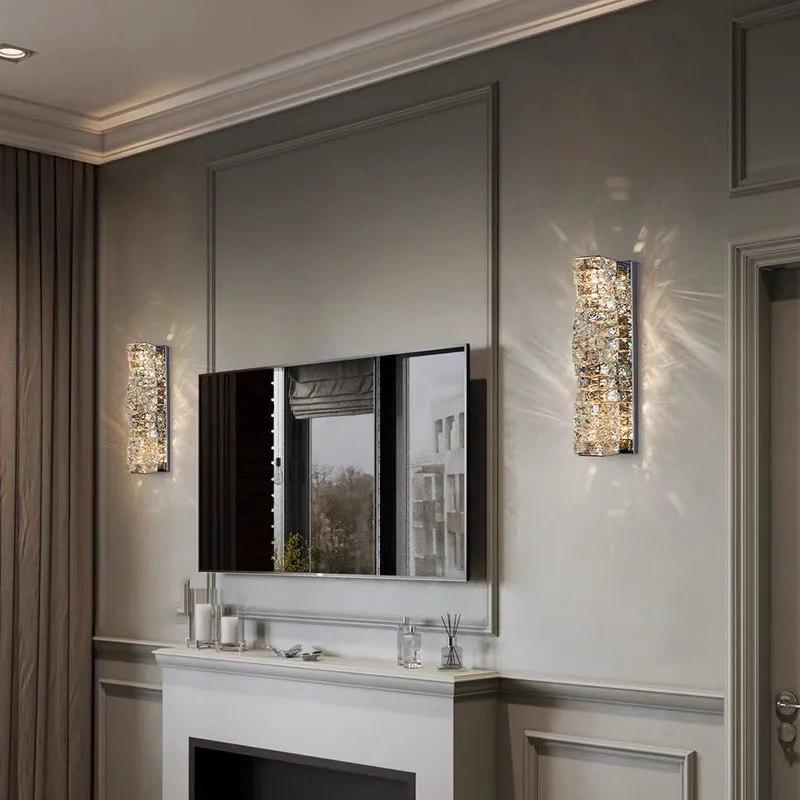 럭셔리 크리스탈 LED 벽 조명 침실 침실 거실 홈 호텔 골드 크롬 현대 장식 Sconce 실내 비품