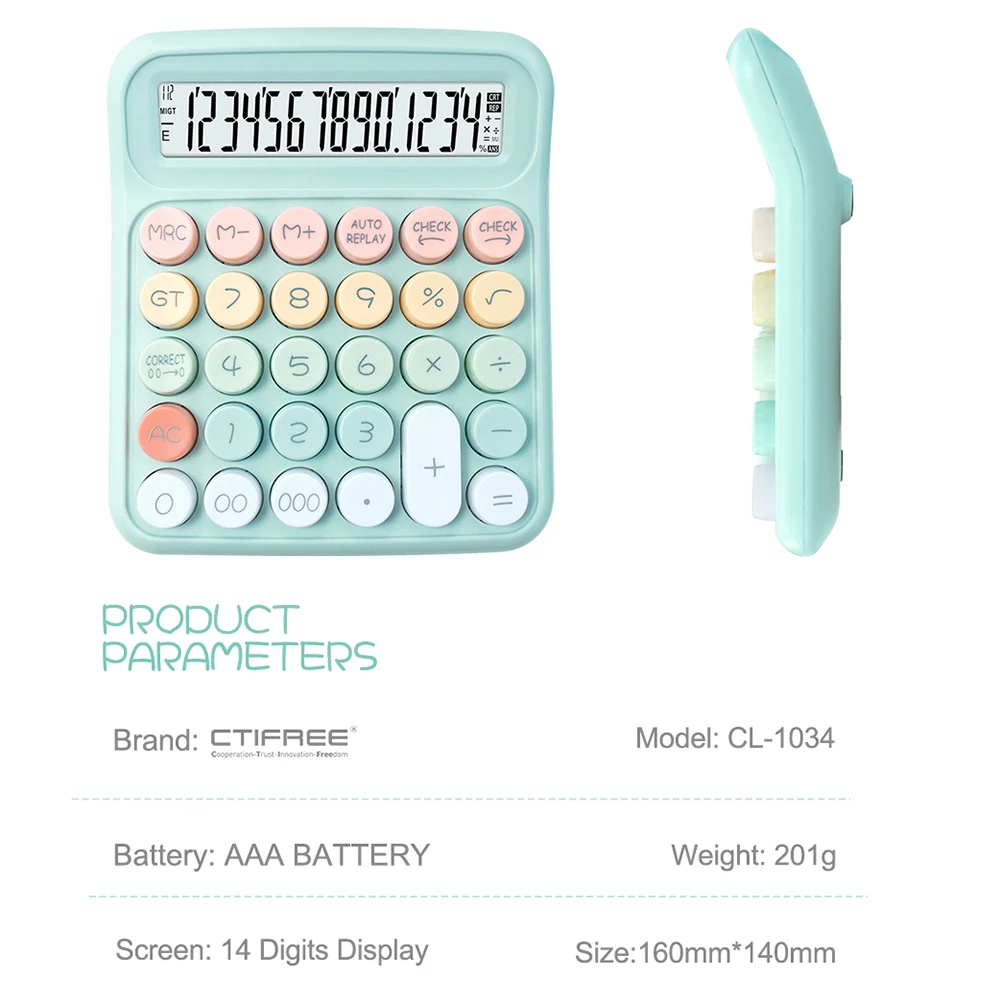 【Random color】14 Digit Large Solar Power and LCD Display Big Button Calculator 112 Steps Check and Correct Function for Office