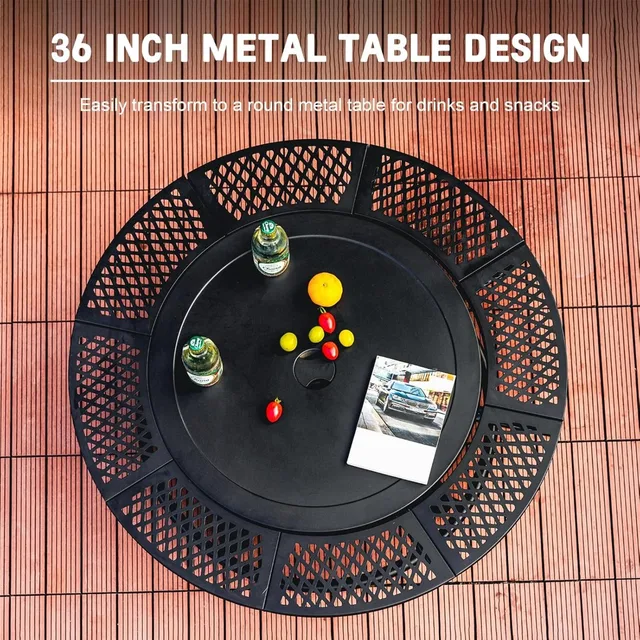 36 Inch Outdoor Wood Fire Pit with 2 Cooking Grills & Lid - 3-in-1 BBQ Bonfire Table for Backyard Patio Deck 3