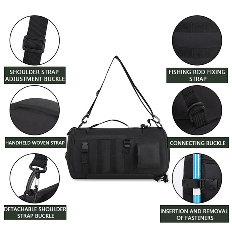 LALA Fishing Backpack Outdoor Fishing Rod Bag Wet Dry Separation Camping Backpacks Hiking Climbing Rucksack
