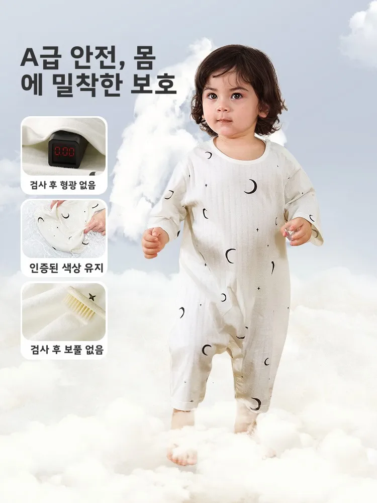 순면 아동 롬퍼 수면복  에어컨 수트 홈웨어 여름 얇은 7부 소매 유니섹스 수면 가방