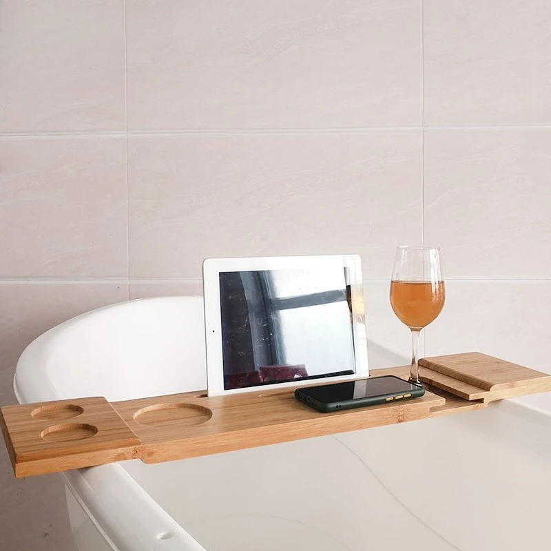 Bamboo Bathtub Caddy with Tablet Phone Holder Multi-Functional Spa Organizer for Bathroom/Tub/Wooden Bucket Non-Slip Bath Shelf