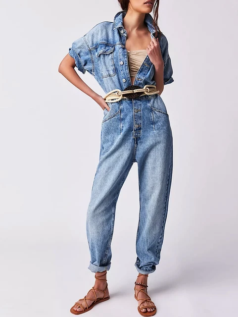 2023 Women Denim Jumpsuit Women's Jeans Overalls Long Sleeve Elegant  Jumpsuits Y2k Streetwear Summer Turn Down Collar Jumpsuit - Jumpsuits -  AliExpress