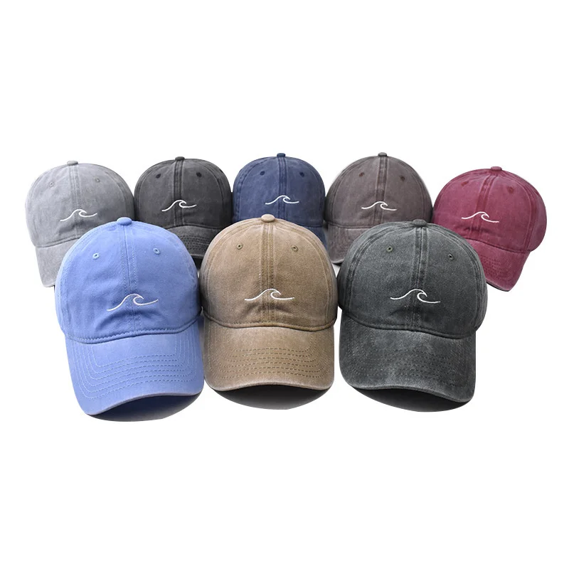 Wave Ripple Embroidery Baseball Cap Solid Color Washed Cotton Dad Hats Simple Vintage Hip Hop for Women Men Snapback Caps