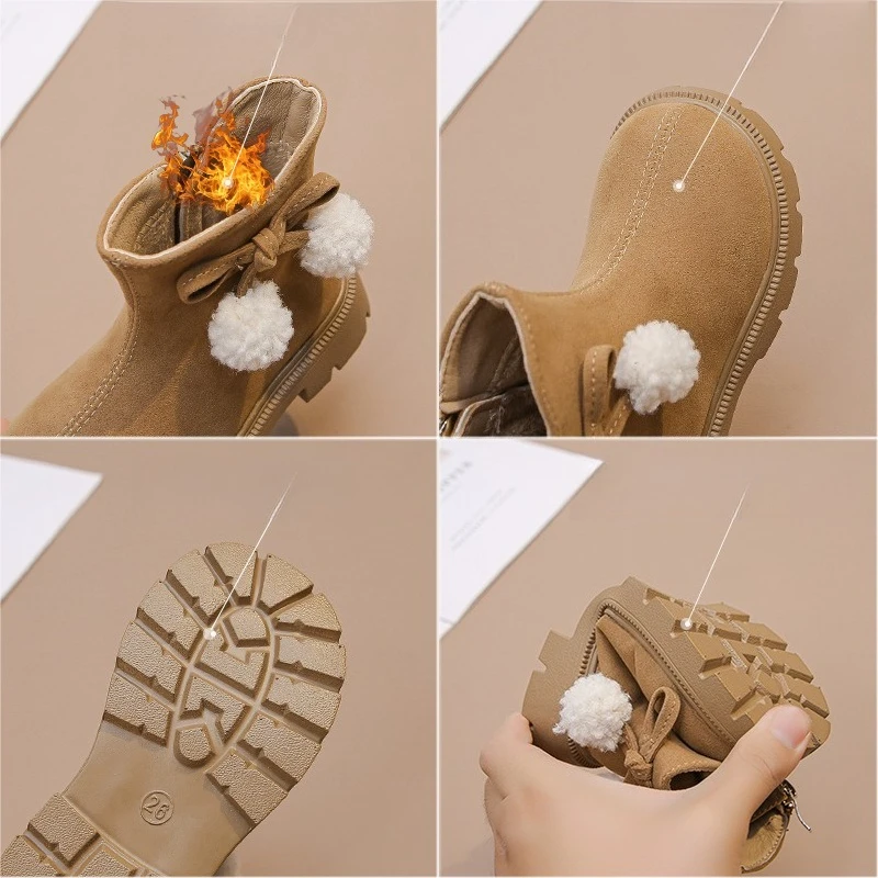 Soft Suede Boots for Girls with Faux Fur and Plush Ball