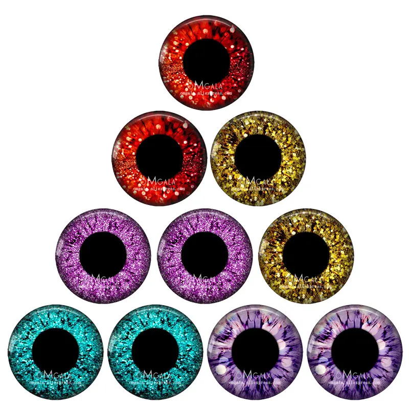 5 Pairs Gliter Doll Eyes Dragon Cat Animals Eye Pattern 8mm-40mm Round Glass Cabochon Dome Demo Flat Back Making Findings