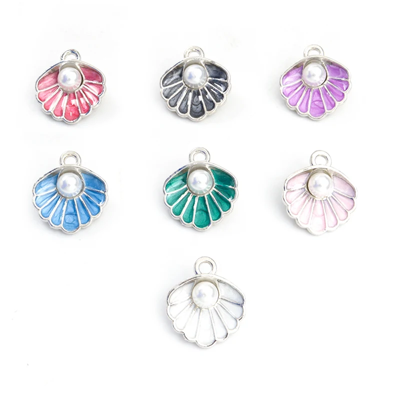 15pcs Pearl Shell Charms Pendants Enamel Charm For Jewelry Making