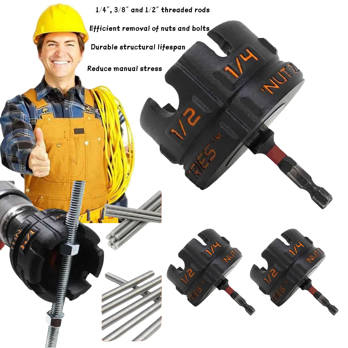 Metal Nut Zipper Drill Attachment for Fast Nut and Bolt Removal Nut Remover Bolt Extractor Tool for Conduit Racks Socket Wrench