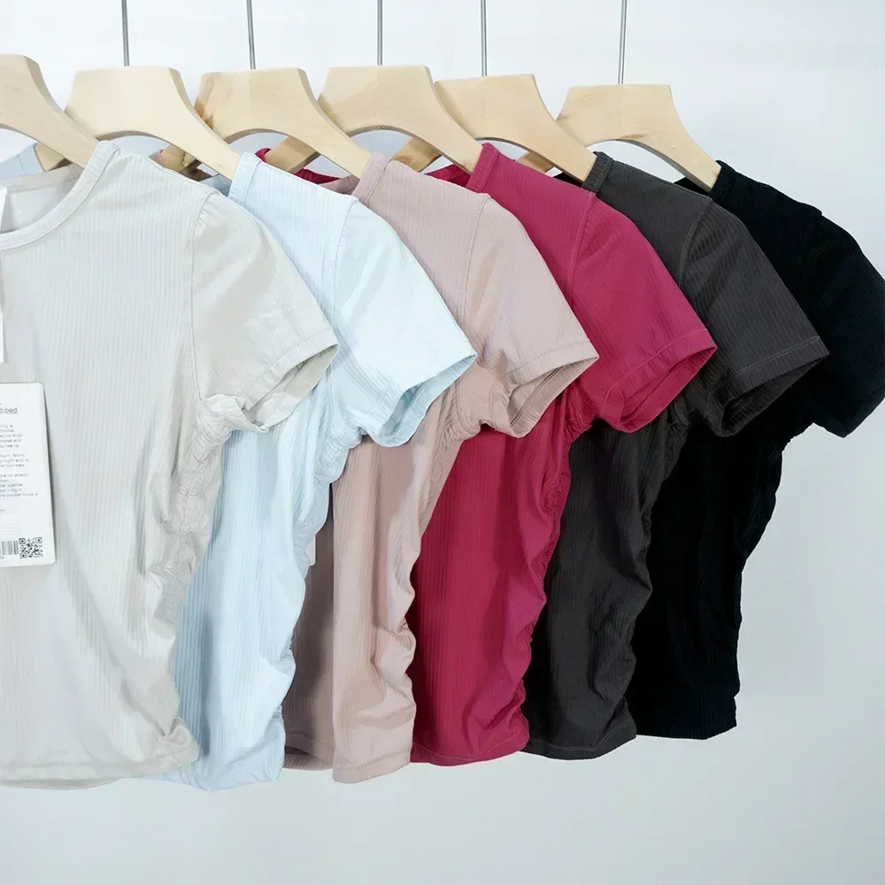 Ribbed Tight women T-Shirt Sexy Waist Shaping Cropped Top Short Sleeve Shirts Gym T-shirt Breathable Yoga Clothes Summer