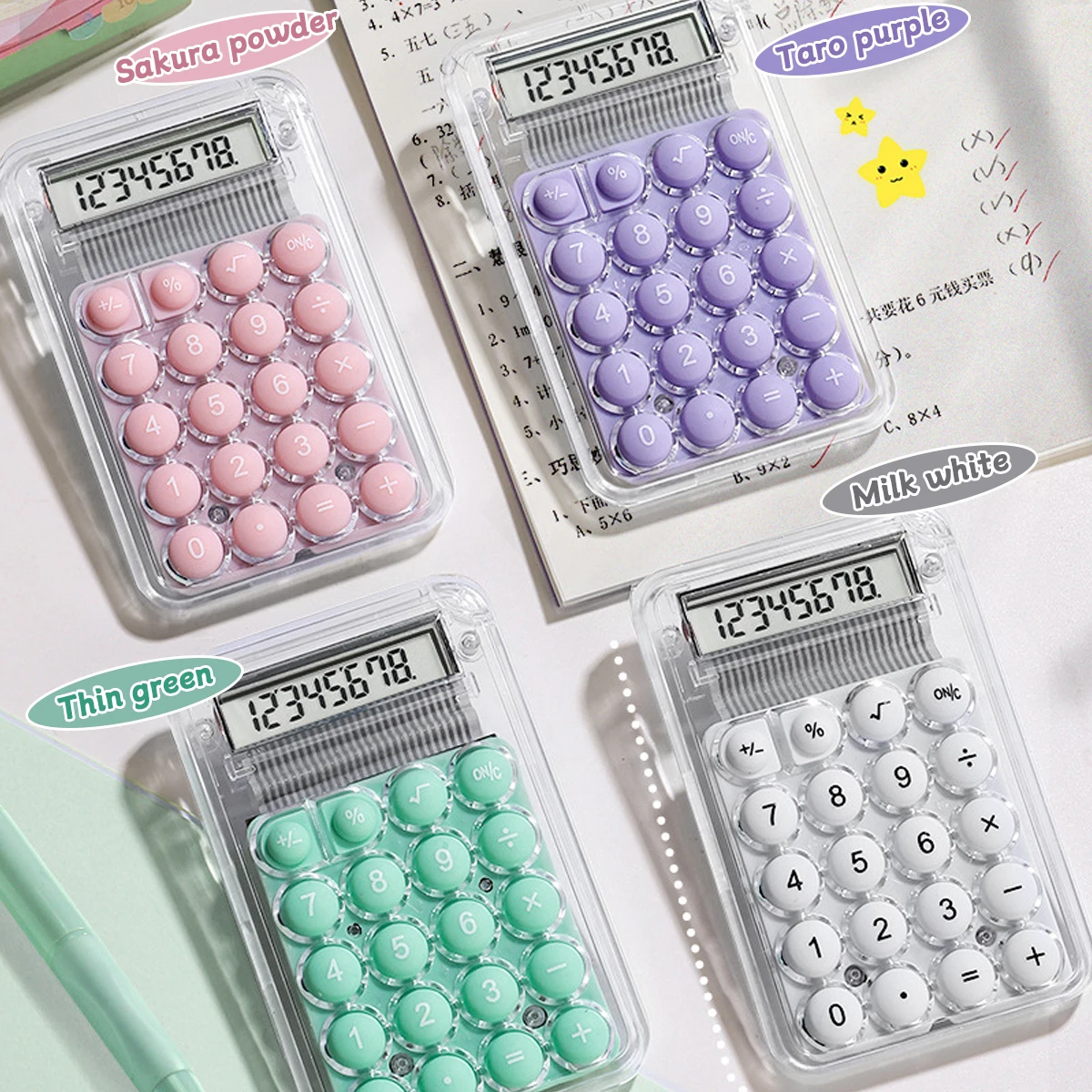 Portable Kawaii Design Mini Calculator with Transparent Case