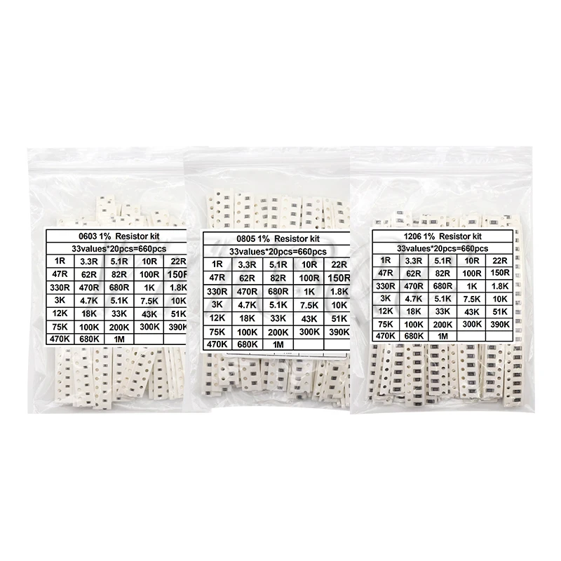 Smd Resistor 660pcs 200pcs 720pcs 4000pcs 0402 0603 0805 1206 1210 2512 smd resistor kit assorted kit 10k 100k 1k 1r 100r 220r 1% 5%