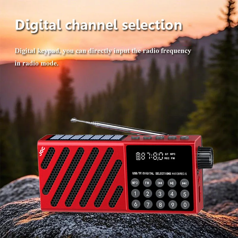 Mini Portable FM Radio LED Flashlight Solar Emergency Radios Recevier HD Display Bluetooth Speaker Support Recording TF Card USB