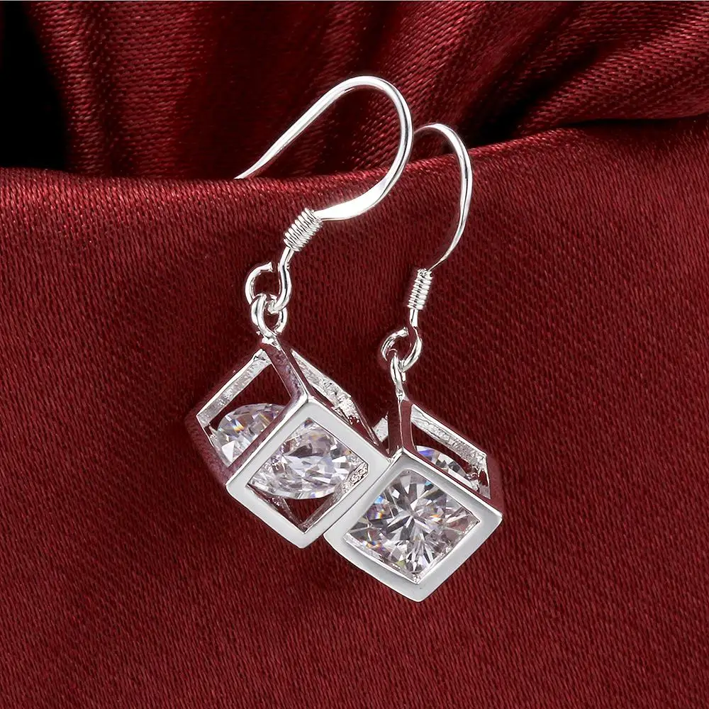 Silver Jewelry Set 925 sterling Silver ecklace earrings Fine crystal lattice Pendant n For woman Jewelry sets Fashion Party wedding gifts