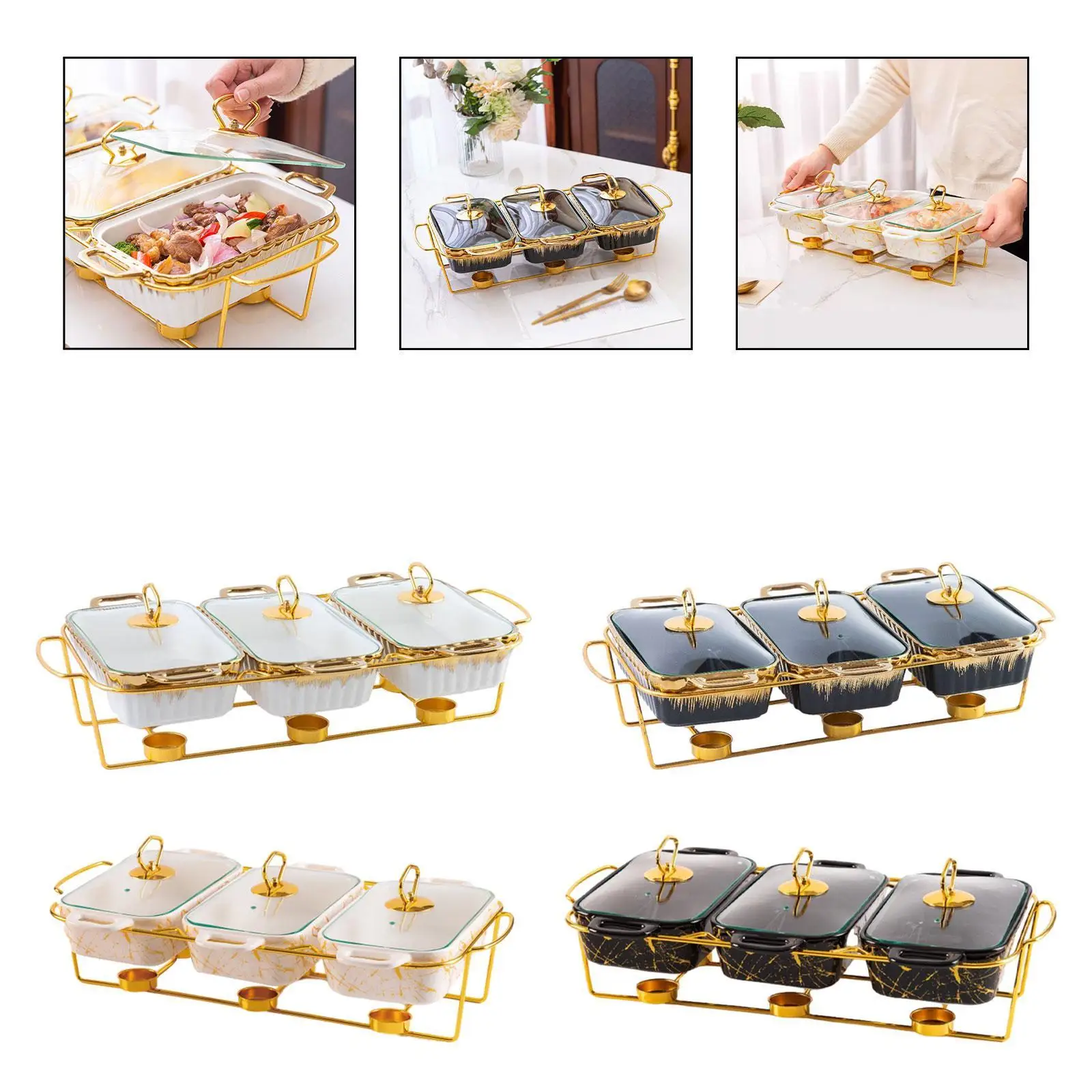 Chafing Dish Warming Trays with Handles with Stand Luxury Warmer Ceramic