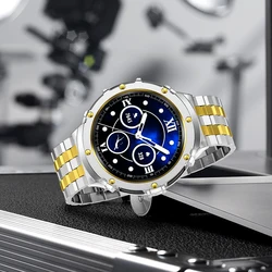 Stylish Metal Watch Band with Protective Case - Premium Strap Wristband Accessories - Samsung 5 Pro 45mm (Silver - Gold)
