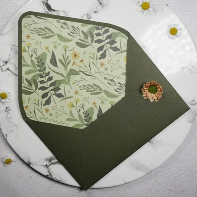 Avocado Green Series Vintage Envelopes Wedding Invitations Printing Lining Envelopes Invitation Stationary Paper
