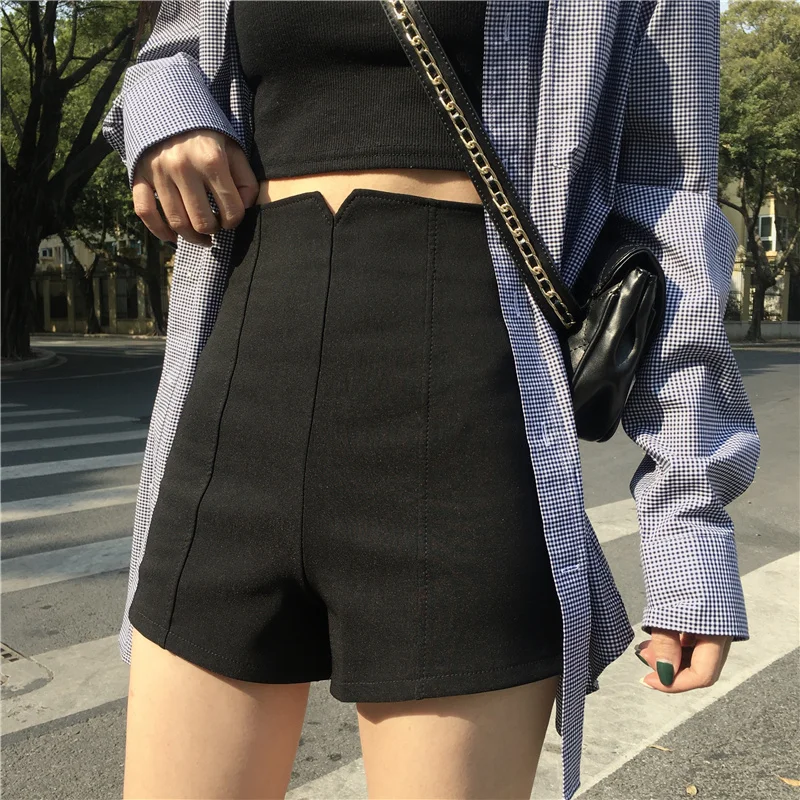 Kpop Korean Singer Sexy Girl Black Tight Slim All Match Shorts Women Summer Streetwear Fashion Black High Waisted Zipper Shorts