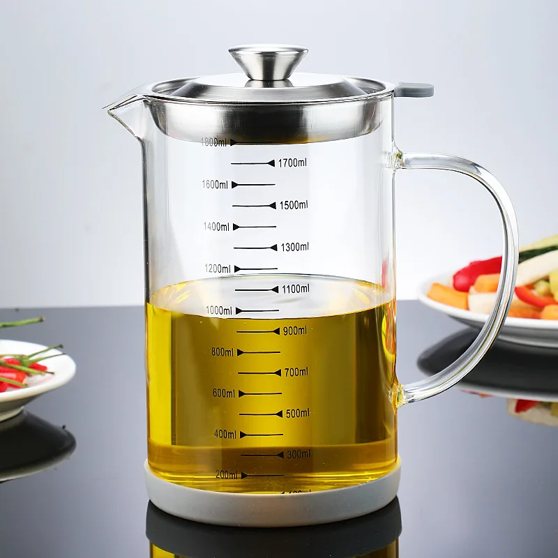 Large Capacity Leak-Proof Kitchen Oil Filter Pot - 304 Stainless Steel Mesh Glass Oil Storage Tank - Image 2