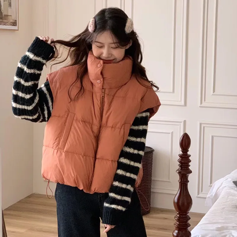 

Down Vest Women's Winter New Korean Version Solid Color Bread Jacket White Duck Down Versatile Large Size Jacket Down Jacket