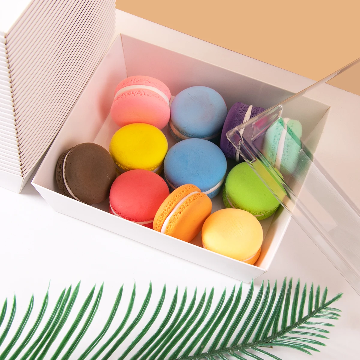 50 Scatole Per Macaron Da 2 Pezzi | Con Finestra Trasparente | 10,6x5,5x3,5 Cm | Confezioni Regalo In Kraft Per Pasticceria