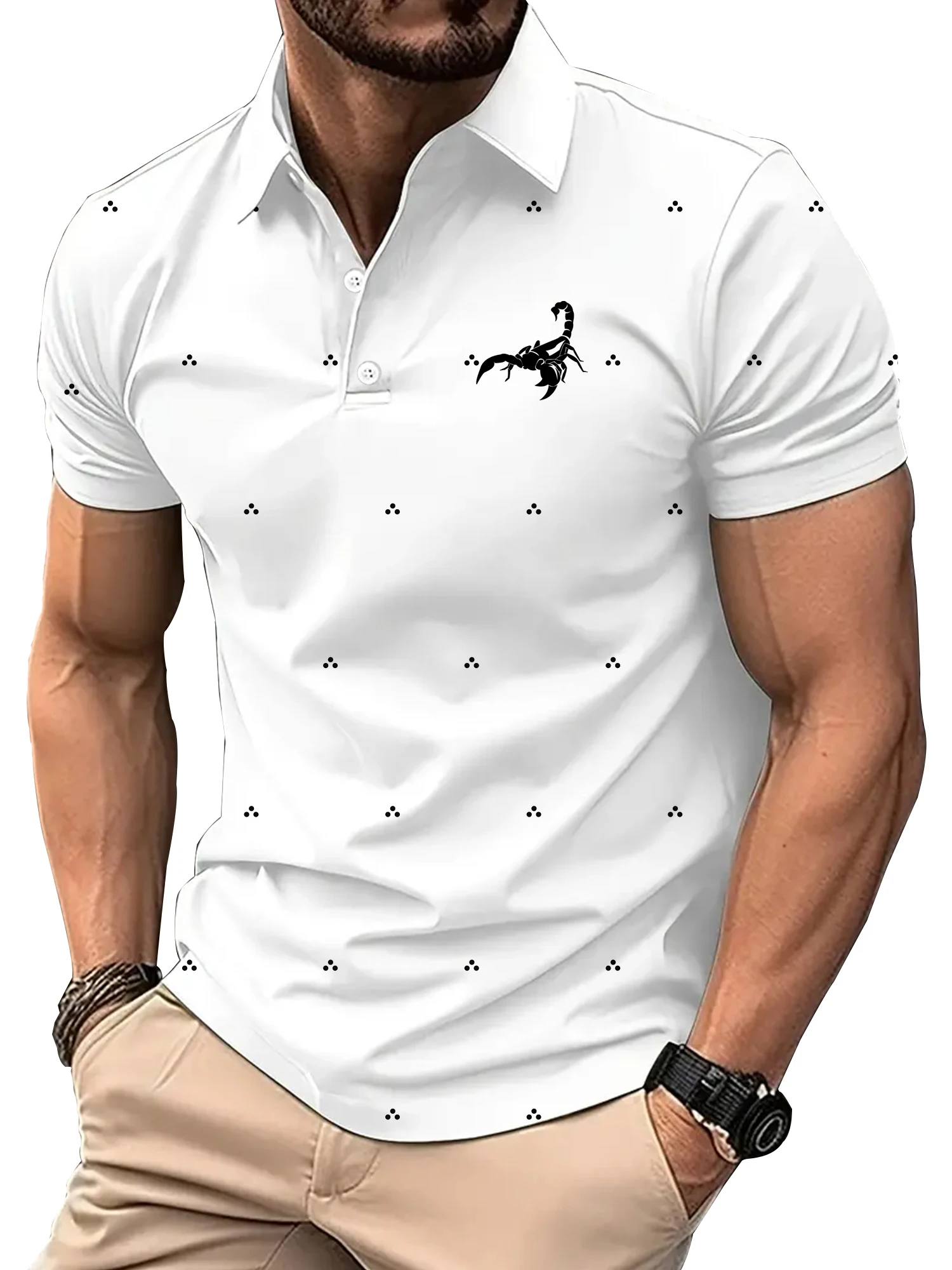 

3D Digital Print Men Summer Short Sleeve Fashion Casual Lapel Polo Shirt .