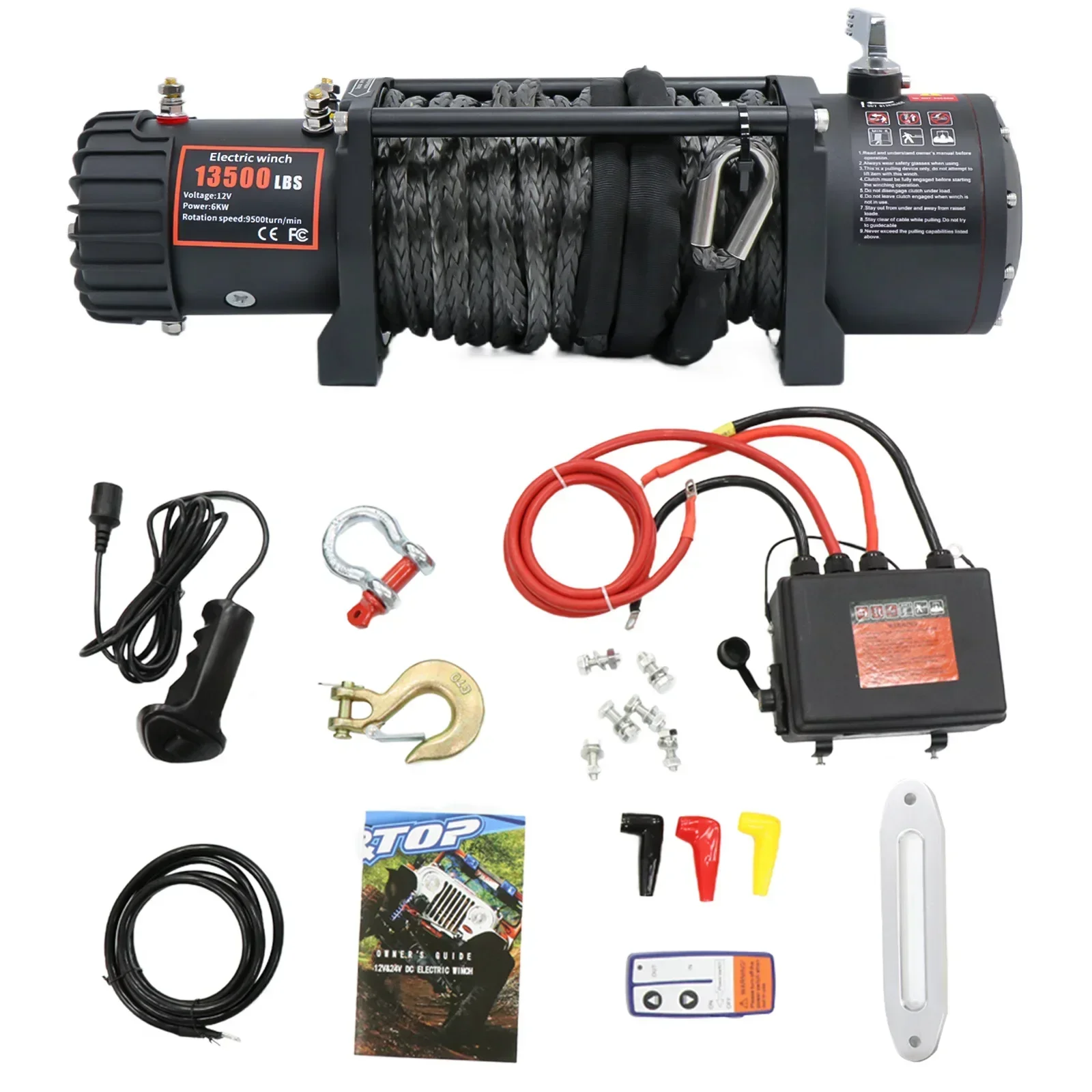 

VEVOR 13500 LBS 12V Electric Winch Exterior Parts 27m Synthetic Rope With Wireless Remote Control for Truck Car Trailer Caravan