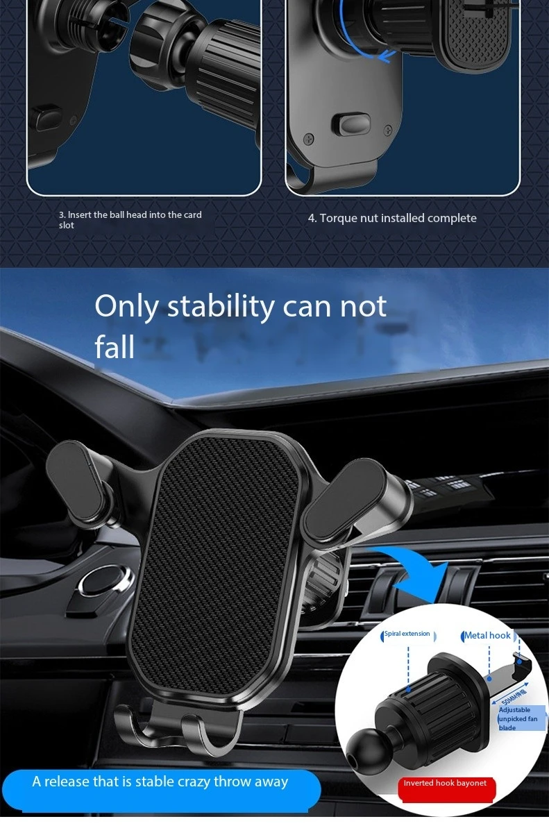 Car Phone Holder Smartphone Mount Gravity Car Air Outlet Clip Stand No Magnetic Support in For iPhone Xiaomi Samsung Huawei