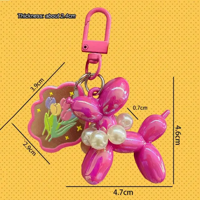 Charm Cane Palloncino Per Smartphone - Con Moschettone Oro, Materiale Effetto Pelle - Colore Rosa - Foto 2