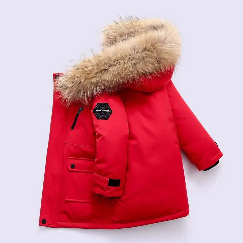 Children's Mid-Length Down Jacket with Fur Collar