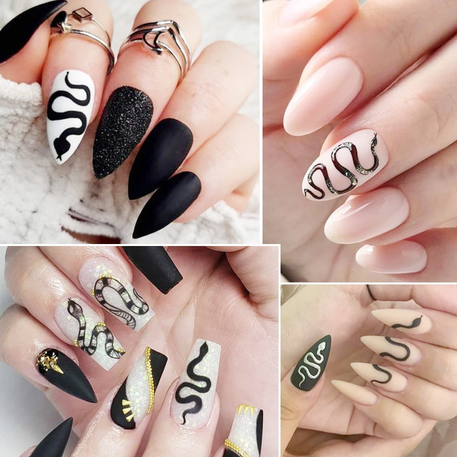 Snake Nail Stickers Animal Design Black Snake Temporary Tattoo Manicure Dragon Nail Water Decal Slider Decoration GLSTZ1124-1131