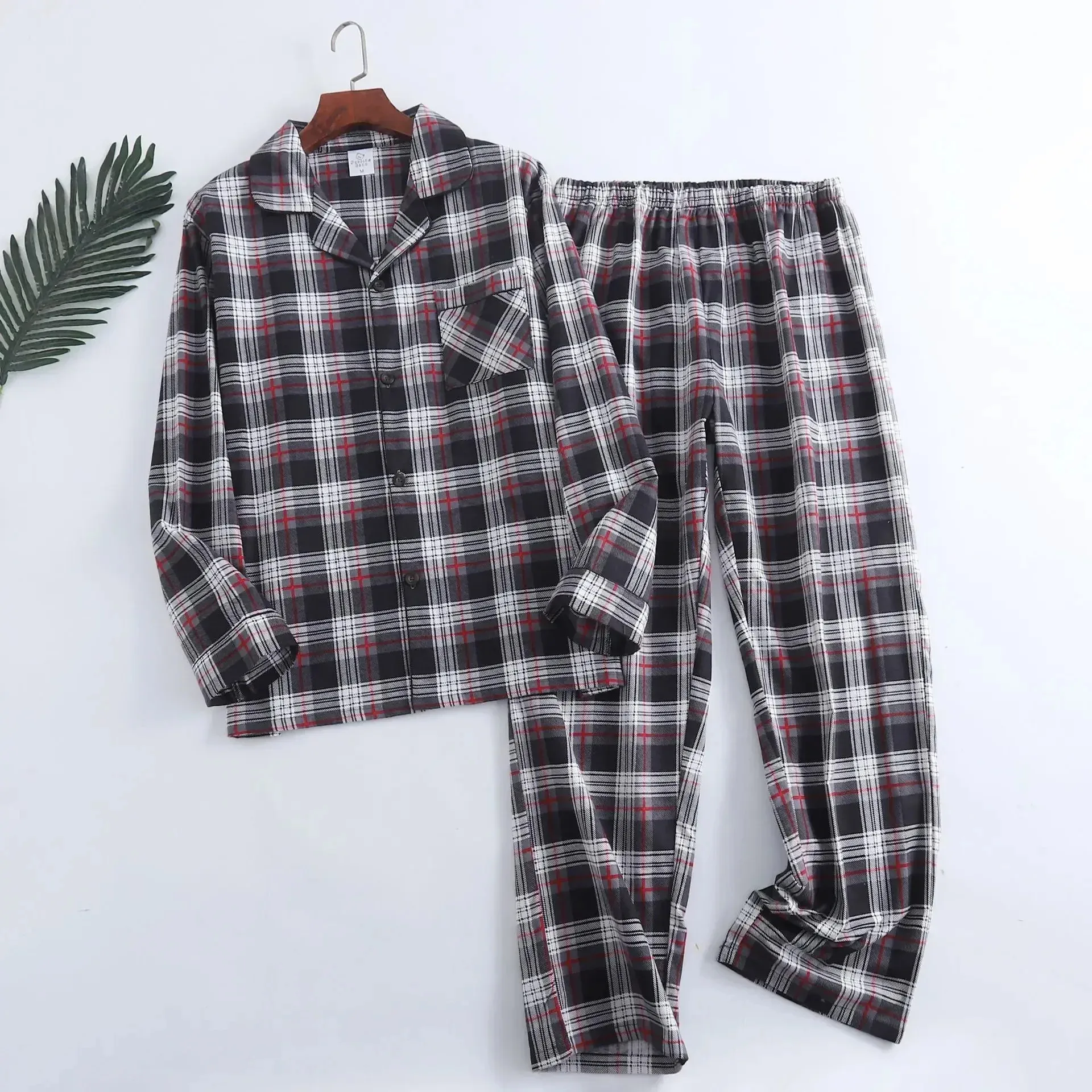 Pajamas Set Man Pajamas Set Flannel Pajamas Set Plaid Design Multi Colors Warm Cotton Flannel Long-sleeved Trousers Pajamas for Men Autumn and Winter Homewear Sleepwear