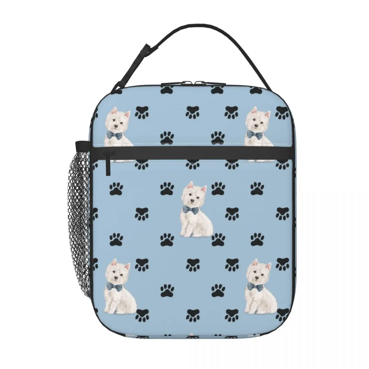 West Highland White Terrier Paw Print Pattern Insulated Lunch Bag Westie Dog Waterproof Thermal Cooler Lunch Box Women Children