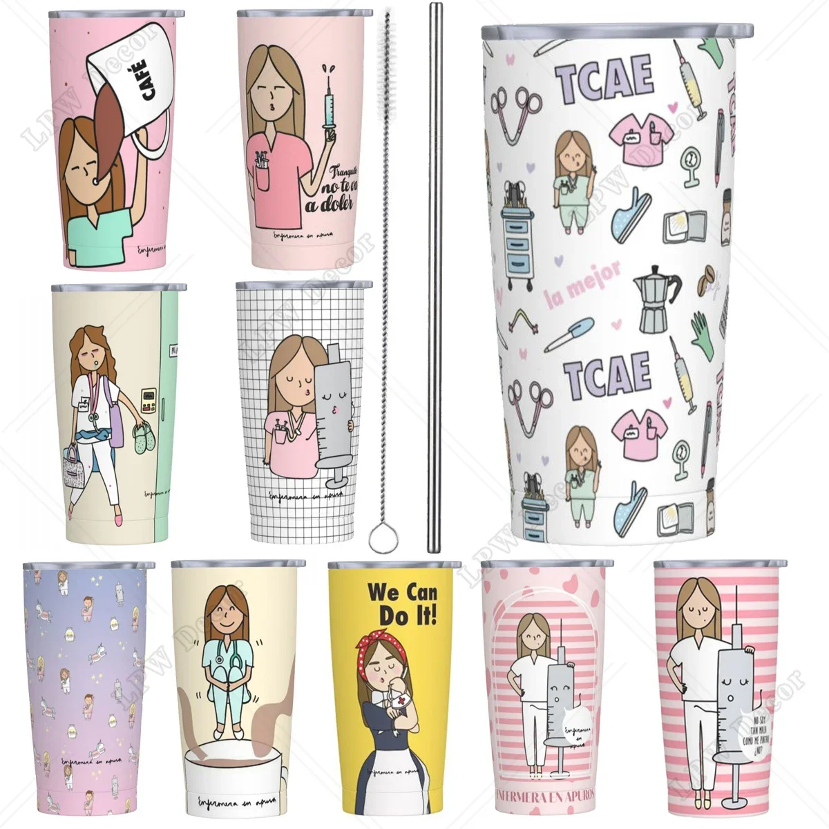 Doctor Nurse Enfermera En Apuros 20oz Tumbler Stainless Steel Double Wall Vacuum Insulated Travel Mug Straw for Cold and Hot