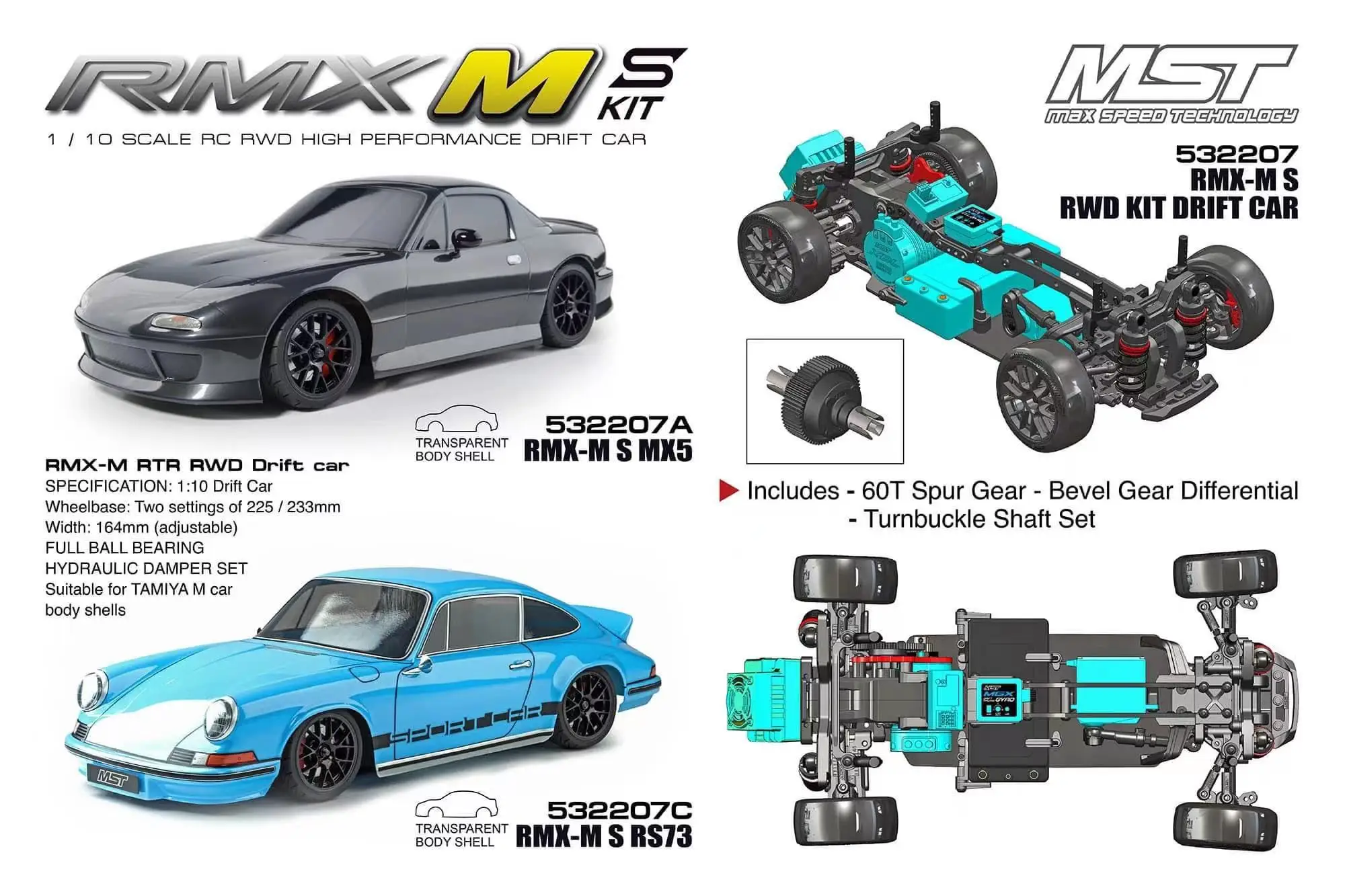 Mst 1/10 rwd RMX-M高速車classisキットrs73/MX-5電子機器なし