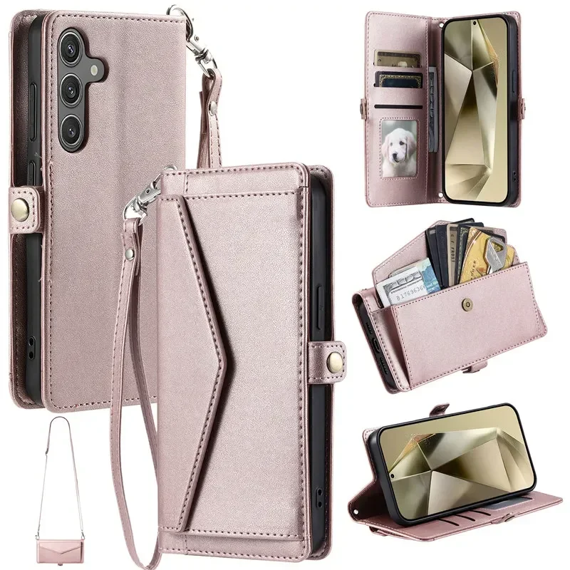 Lanyard Flip Leather Wallet Card Case Cover