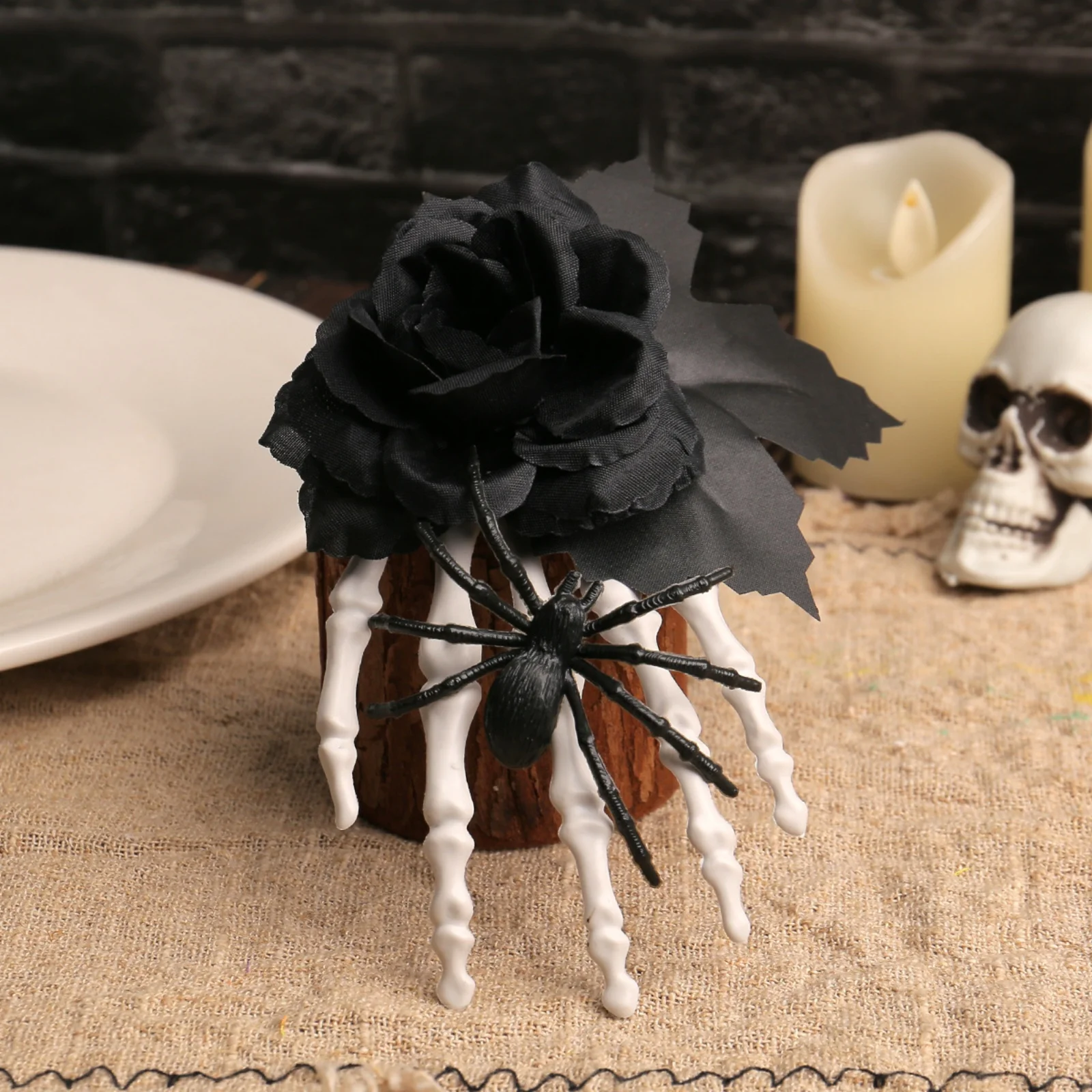 1PC  Halloween Spider Skeleton Hand Hair Clip with Black Rose, Gothic Spooky Hair Accessory for Women & Girls