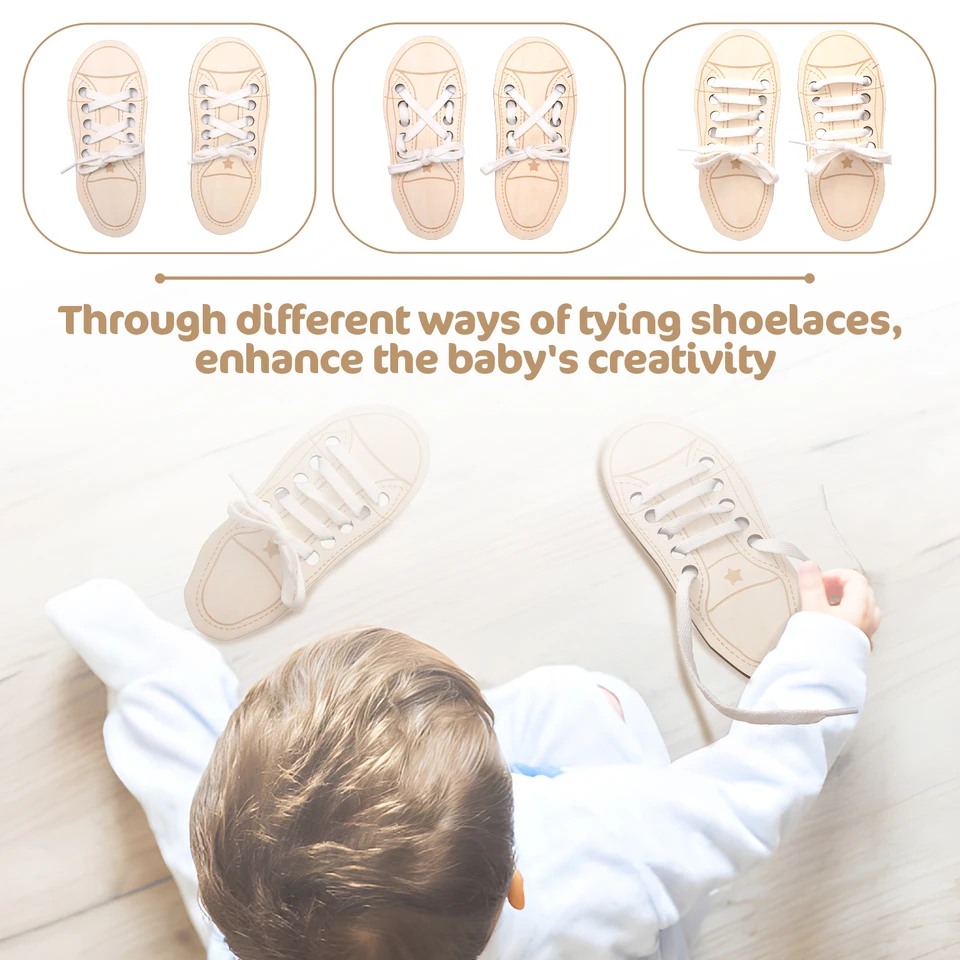 thumbnail image 2 of Shoe Tie Practice For Kids 2-Pack Wooden Shoelace Practice Boards - Toddler Learning Toys For Fine Motor Skills Shoe Tying Training Board 2 of 10