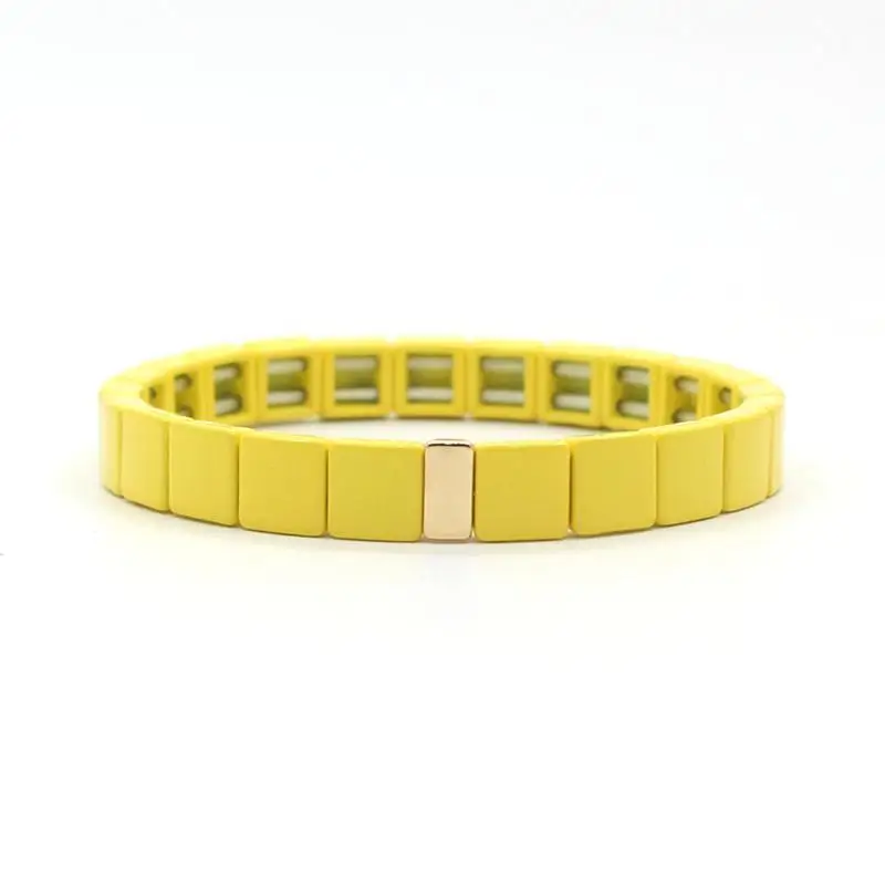 Fashion enamel Charm Lady Rainbow bracelet with stacked colorful beaded bracelet gradient geometric square 8*8mm beaded bracelet
