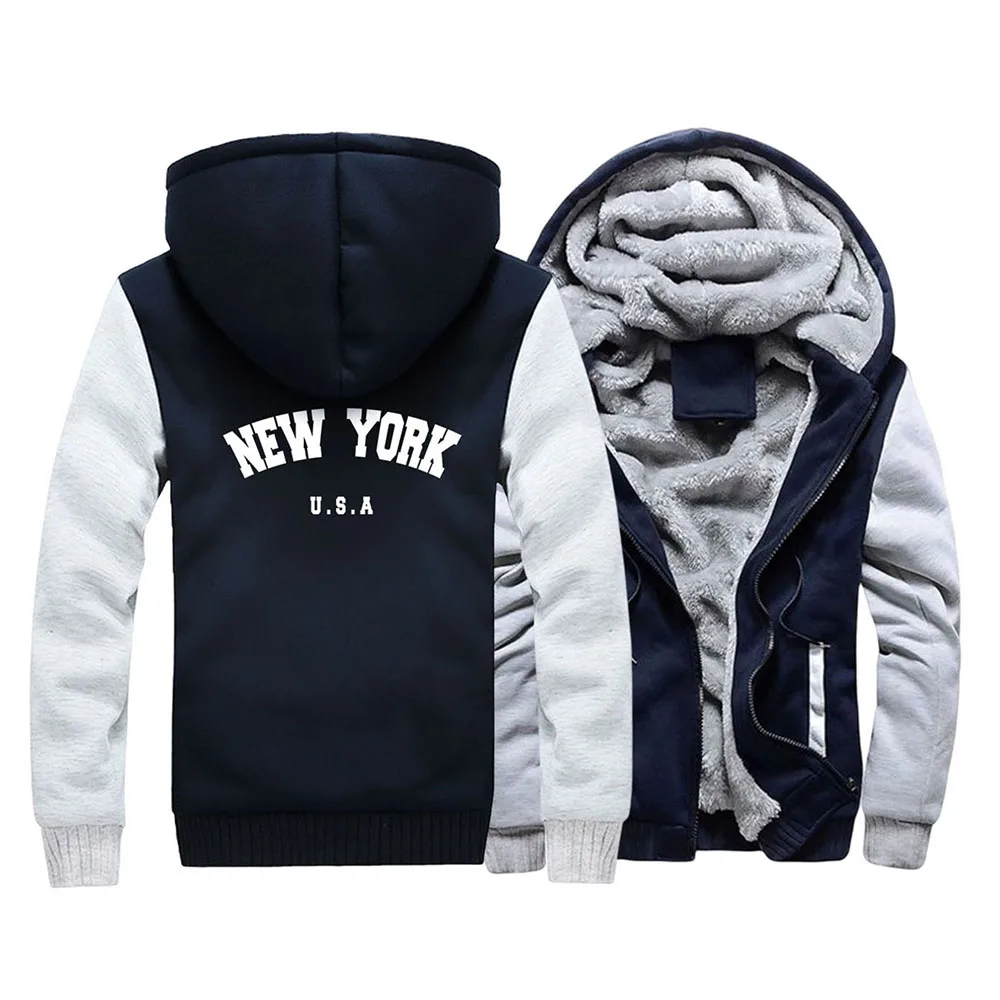 thumbnail image 1 of Sudadera con capucha gruesa y cálida de forro polar con diseño de letras creativas de Nueva York para hombre, estilo hip hop, estilo Harajuku, moda de invierno, 1 of 5