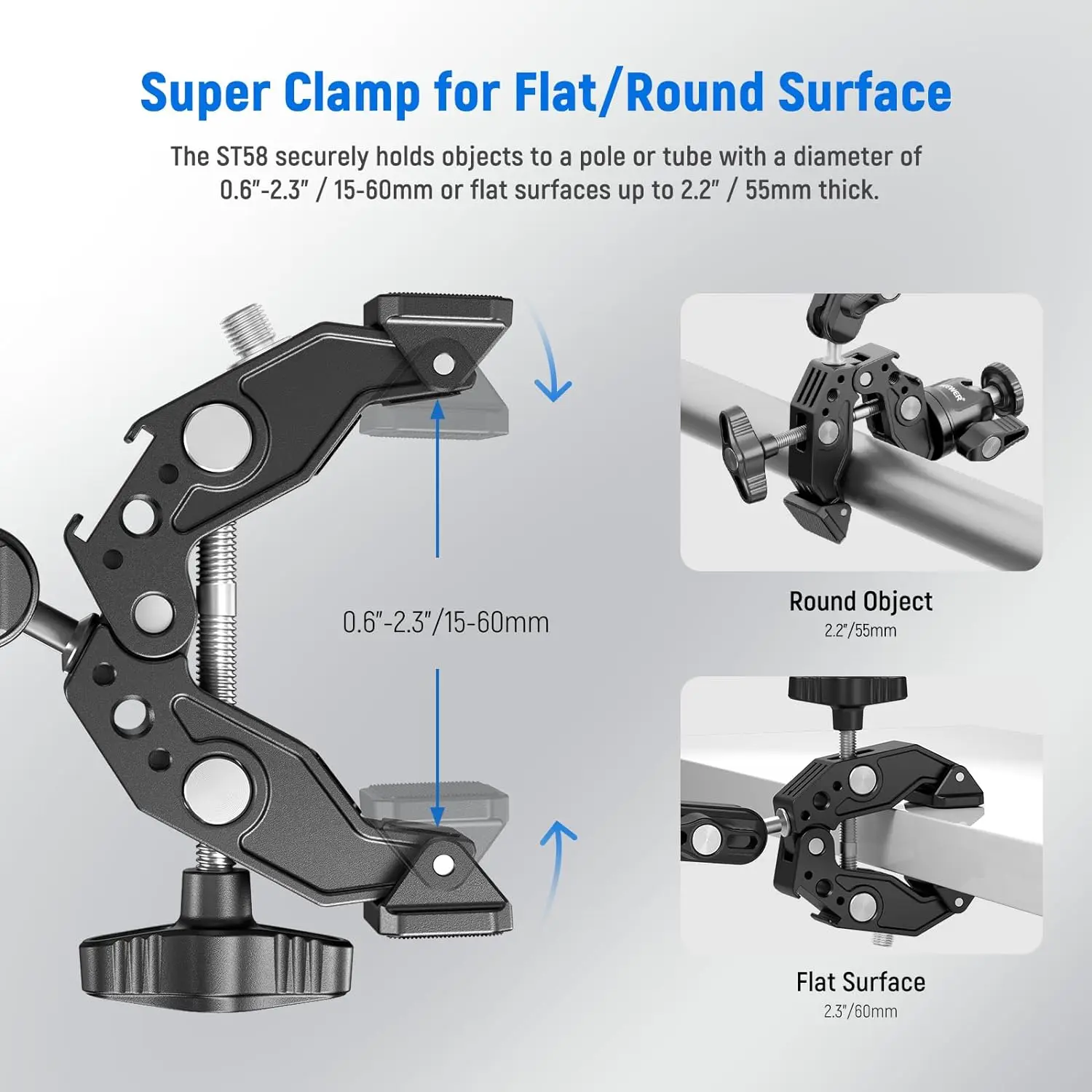 Super Clamp with 3-Inch Dual Ballhead Magic Arm Cold Shoe Phone Holder Action Ca