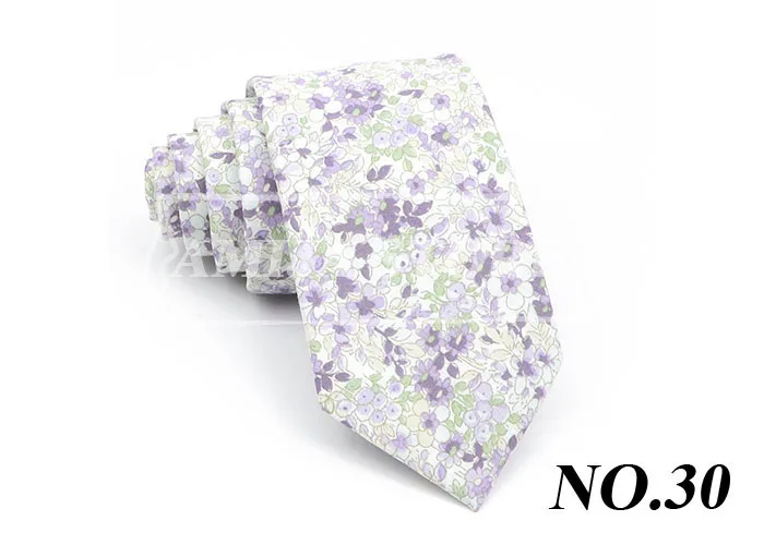 Neue Blumenkrawatte für Männer und Frauen, 100 % Baumwolle, Blume, 7 cm, elegante Krawatte, violette Maiglöckchen, Gänseblümchen, Hochzeitskrawatten-Zubehör – Detail 33