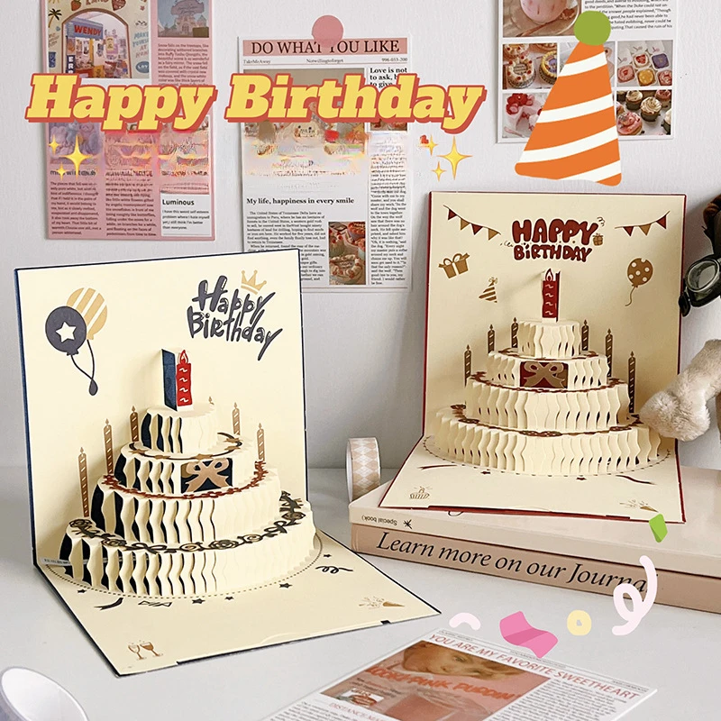 3D Pop Up Birthday Greeting Cards, Auto Play Music Warm LED Light Birthday Cake Card, Gifts For Mom Wife Sister Boy Girl Friends