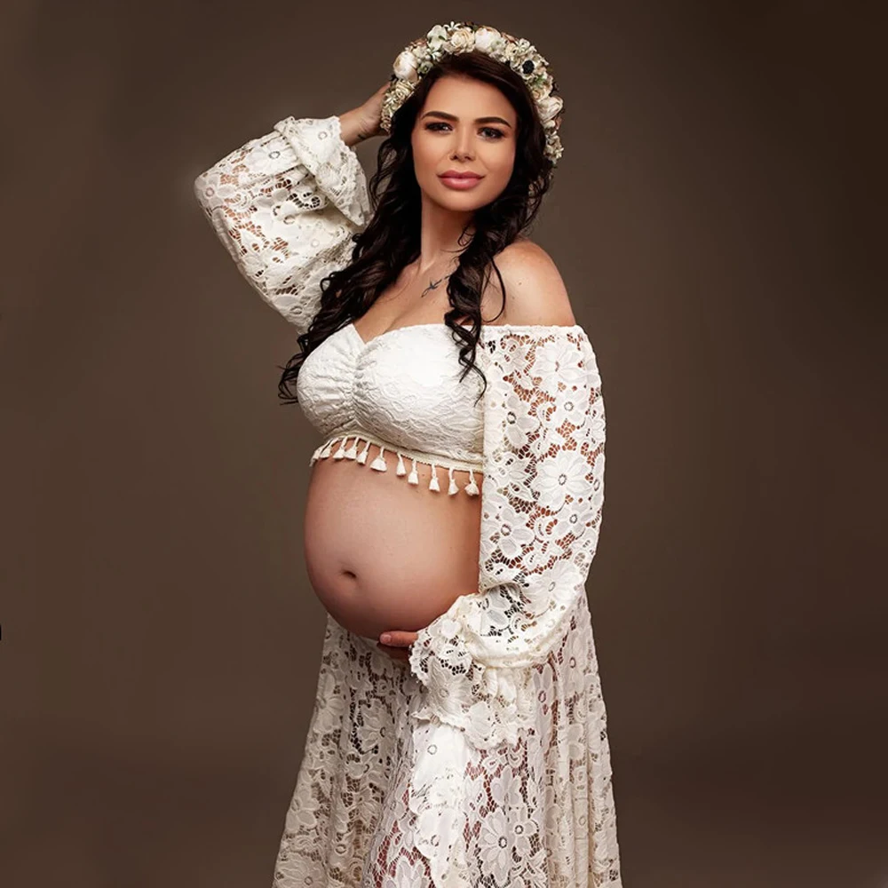 Boho Style Lace Maternity Dress Bohemian Photo Shooting Pregnancy Dress Baby Shower Ruffled Split Cut Lace Dress 5 S257e1218a83b48a78c0dbf9e3d1674973
