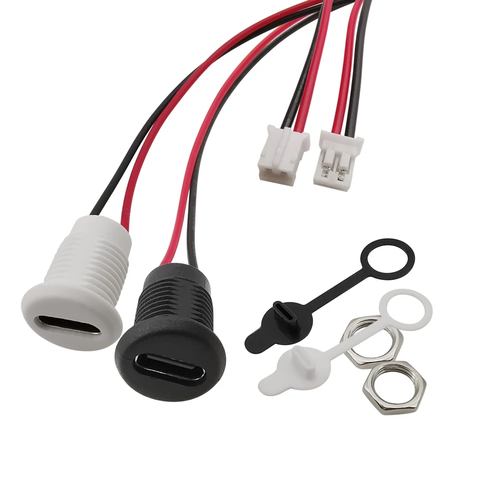 1 pcs Waterproof USB Connector Type-C Waterproof to Jst PH 2.0 nut locking plate Female High Current Fast Charging jack port
