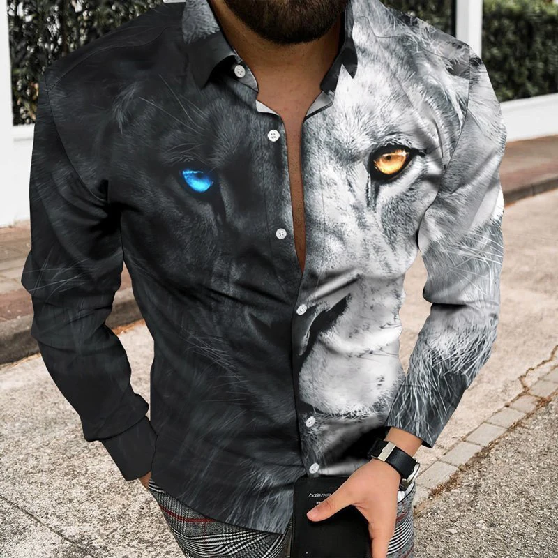 2023 new gradient pattern men's printed long-sleeve shirt. 3D digital printing fashionable casual shirt with a loose fit.