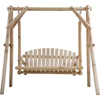 Swing Frame Combination Porch Swing with Stand Log Swing Stand 67 Inch Wooden Porch A-Frame Backyard Chair 1