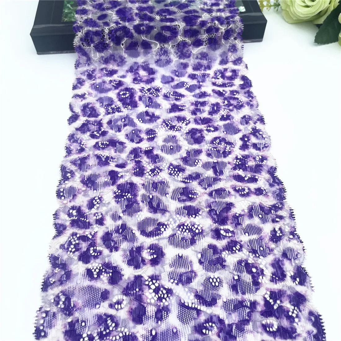 3y/lot Width 7 inch /18cm Purple Leopard Pink Elasic Stretch Lace Trim For Lingerie Sewing Craft DIY Apparel Fabric Lace Garment 3