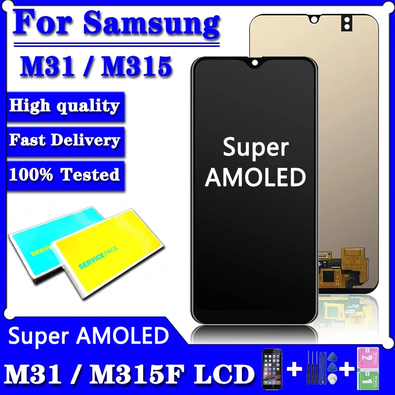 Super AMOLED For Samsung  M31 LCD M315 M315F SM-M315F LCD Display Touch Screen Digitizer Repair Parts M31 Display M315 LCD